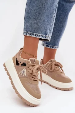 Sneakersy Damskie>Boto Ocieplane Sneakersy Damskie Na Platformie Beżowe Florinda