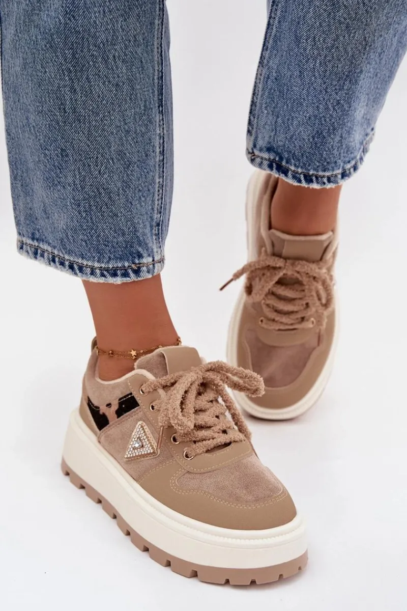 Sneakersy Damskie>Boto Ocieplane Sneakersy Damskie Na Platformie Beżowe Florinda