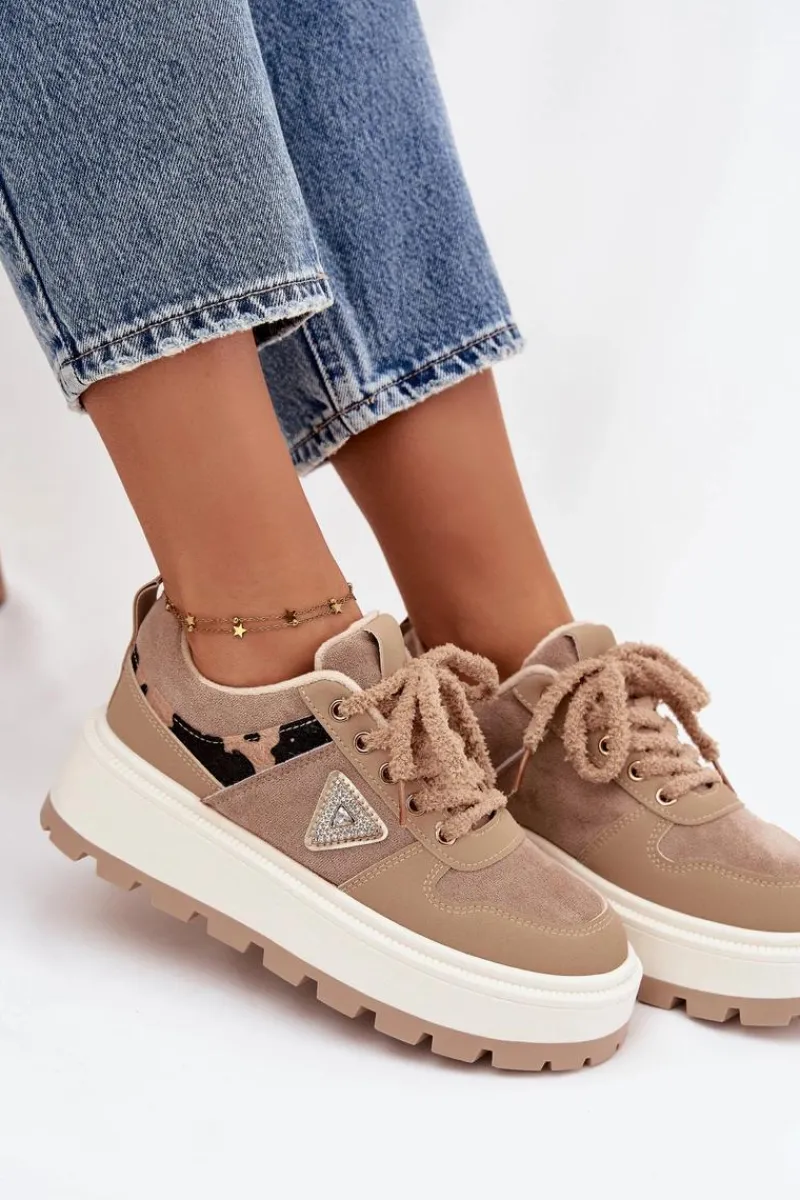 Sneakersy Damskie>Boto Ocieplane Sneakersy Damskie Na Platformie Beżowe Florinda
