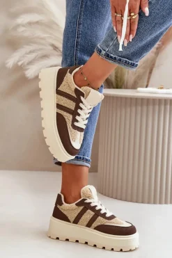 Online Ocieplane Sneakersy Damskie Na Platformie Z Kożuchem Brązowe Daivlene Damskie Sneakersy Damskie