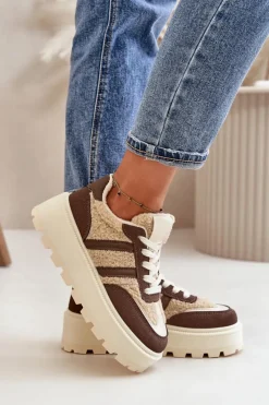 Online Ocieplane Sneakersy Damskie Na Platformie Z Kożuchem Brązowe Daivlene Damskie Sneakersy Damskie