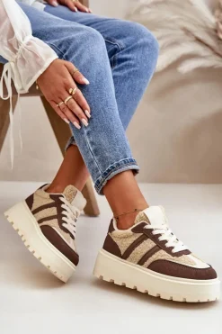 Online Ocieplane Sneakersy Damskie Na Platformie Z Kożuchem Brązowe Daivlene Damskie Sneakersy Damskie