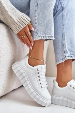 New Big Star Shoes Ocieplane Sneakersy Damskie Big Star MM274616 Białe Biały