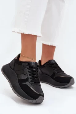Discount Ocieplane Sneakersy Damskie Na Platformie Big Star SS274007 HI-POLY SYSTEM Czarne Damskie Buty Sportowe Big Star|Sneakersy Damskie