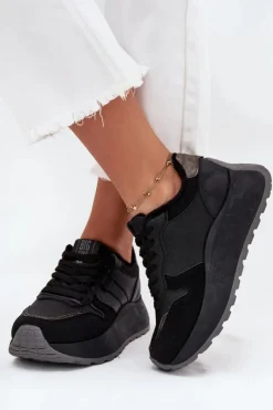 Discount Ocieplane Sneakersy Damskie Na Platformie Big Star SS274007 HI-POLY SYSTEM Czarne Damskie Buty Sportowe Big Star|Sneakersy Damskie