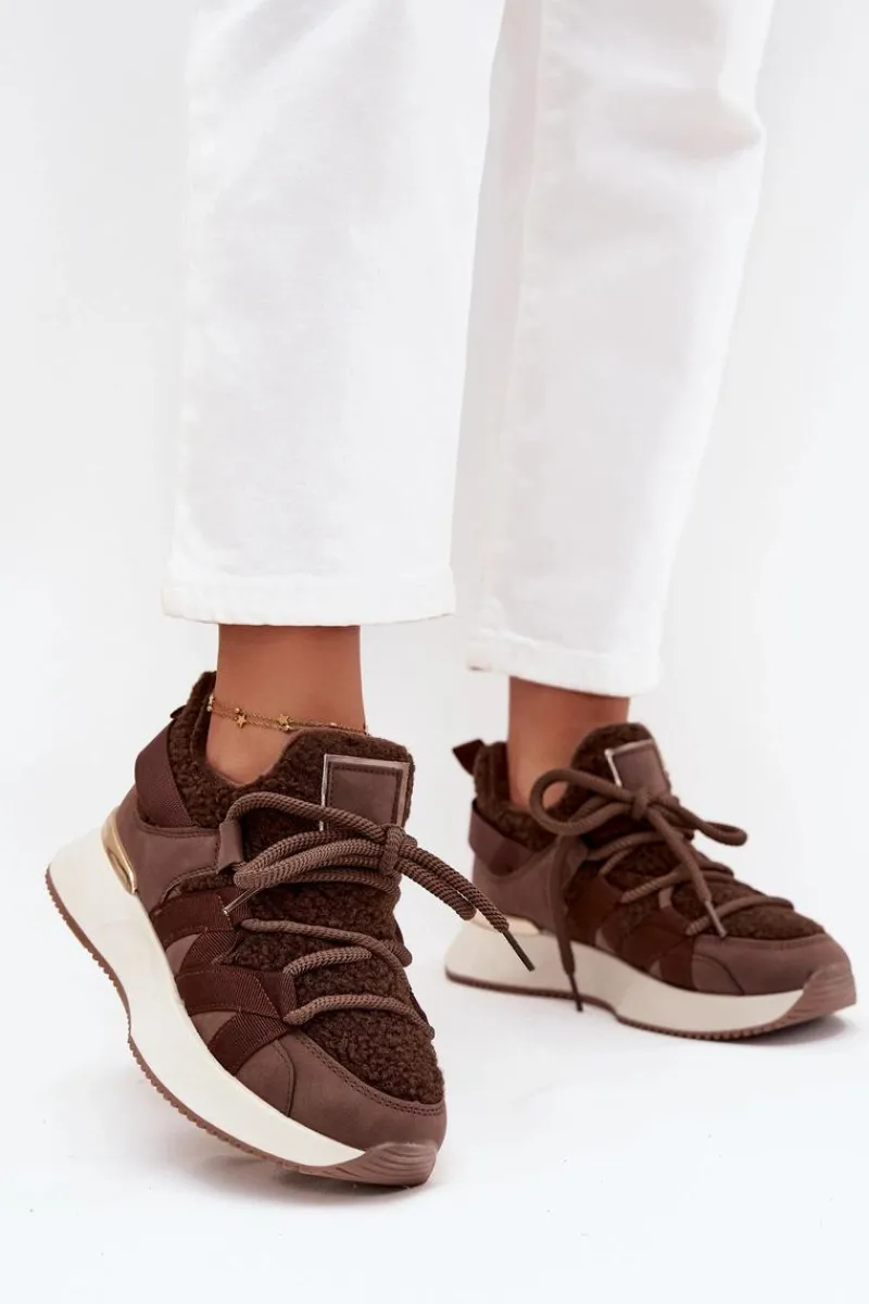 Sneakersy Damskie>Boto Ocieplane Sneakersy Damskie Na Platformie Brązowe Juvira