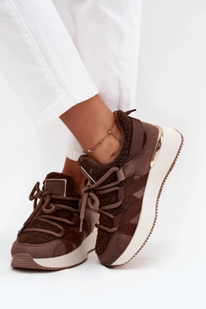 Sneakersy Damskie>Boto Ocieplane Sneakersy Damskie Na Platformie Brązowe Juvira