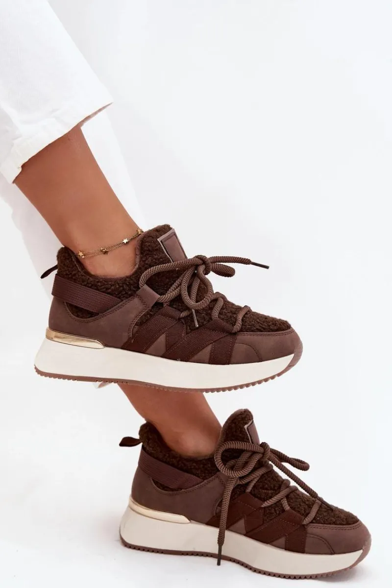 Sneakersy Damskie>Boto Ocieplane Sneakersy Damskie Na Platformie Brązowe Juvira