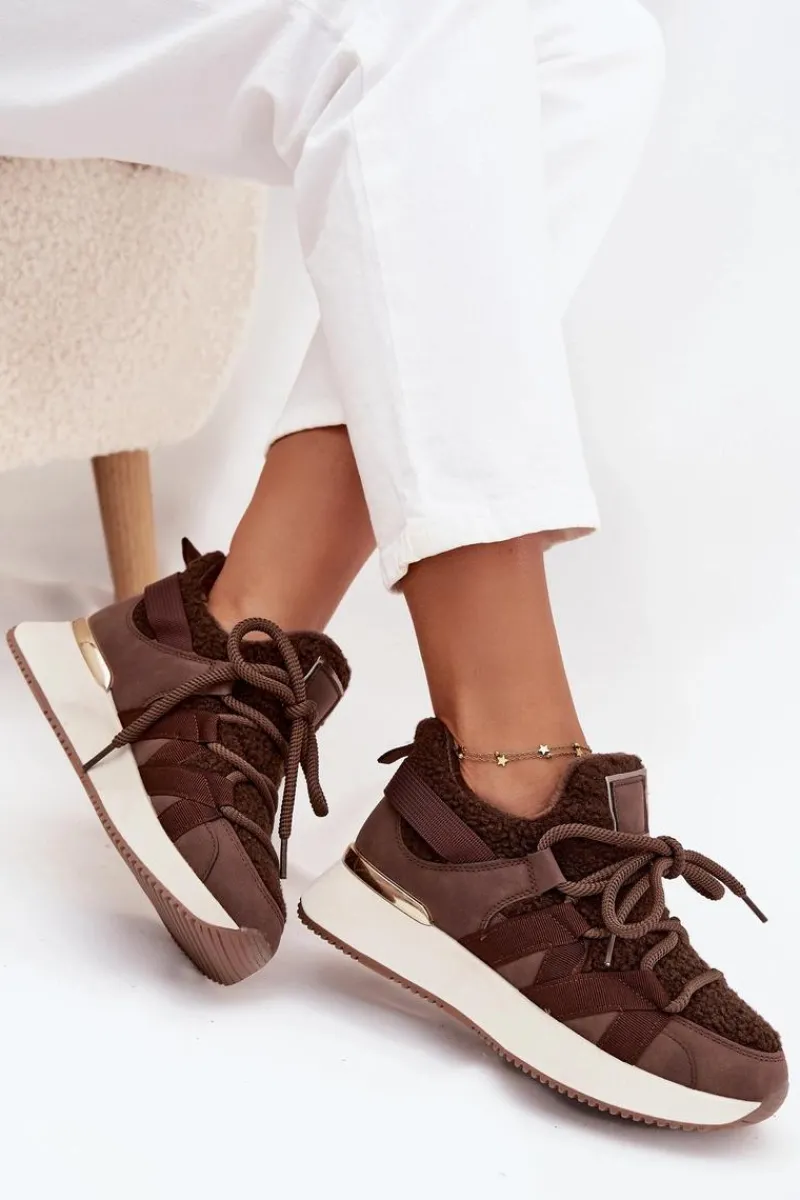 Sneakersy Damskie>Boto Ocieplane Sneakersy Damskie Na Platformie Brązowe Juvira