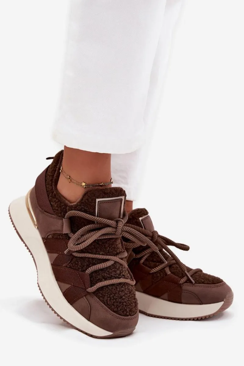 Sneakersy Damskie>Boto Ocieplane Sneakersy Damskie Na Platformie Brązowe Juvira