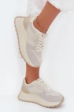 Hot Big Star Shoes Ocieplane Sneakersy Damskie Na Platformie Big Star SS274008 HI-POLY SYSTEM Jasnobeżowe Biały