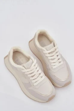 Hot Big Star Shoes Ocieplane Sneakersy Damskie Na Platformie Big Star SS274008 HI-POLY SYSTEM Jasnobeżowe Biały