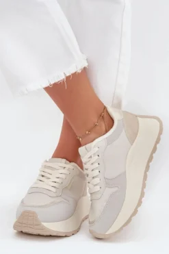 Hot Big Star Shoes Ocieplane Sneakersy Damskie Na Platformie Big Star SS274008 HI-POLY SYSTEM Jasnobeżowe Biały