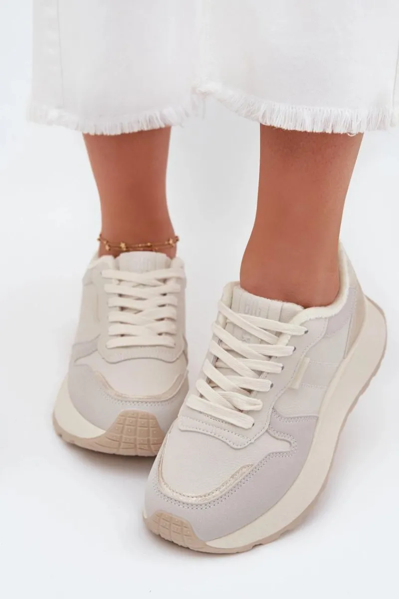 Hot Big Star Shoes Ocieplane Sneakersy Damskie Na Platformie Big Star SS274008 HI-POLY SYSTEM Jasnobeżowe Biały