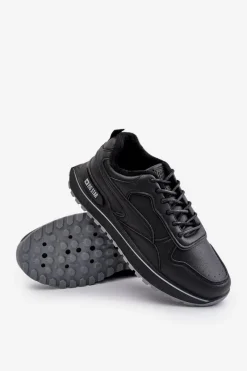 Outlet Ocieplane Sneakersy Męskie Big Star OO174675 HI-POLY SYSTEM Czarne Męskie Obuwie Sportowe Męskie