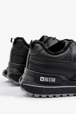 Outlet Ocieplane Sneakersy Męskie Big Star OO174675 HI-POLY SYSTEM Czarne Męskie Obuwie Sportowe Męskie