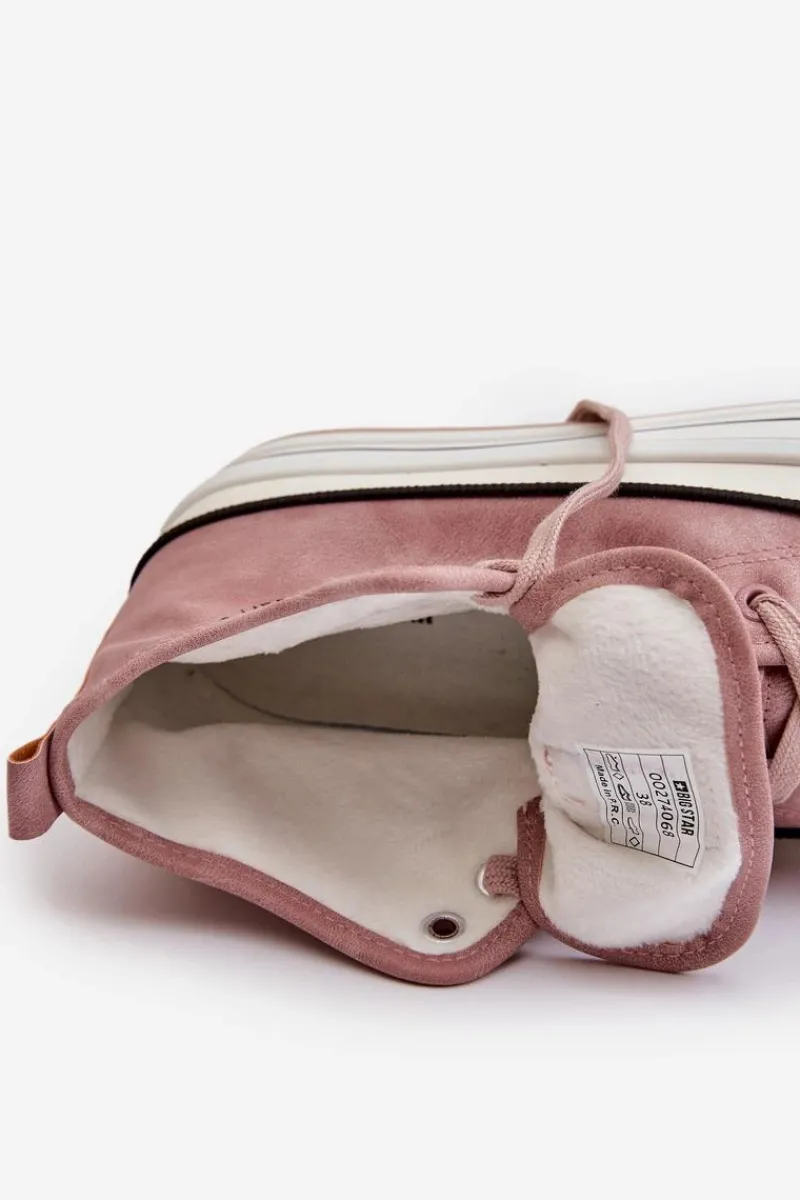 Clearance Ocieplane Trampki Damskie Na Platformie Eko Skórzane Big Star OO274068 Różowe Damskie Trampki Ocieplane|Trampki Damskie Big Star