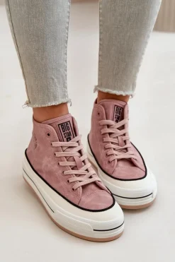 Clearance Ocieplane Trampki Damskie Na Platformie Eko Skórzane Big Star OO274068 Różowe Damskie Trampki Ocieplane|Trampki Damskie Big Star