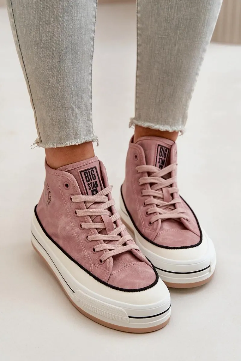 Clearance Ocieplane Trampki Damskie Na Platformie Eko Skórzane Big Star OO274068 Różowe Damskie Trampki Ocieplane|Trampki Damskie Big Star