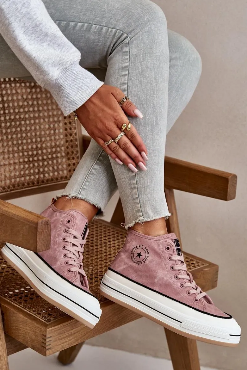 Clearance Ocieplane Trampki Damskie Na Platformie Eko Skórzane Big Star OO274068 Różowe Damskie Trampki Ocieplane|Trampki Damskie Big Star