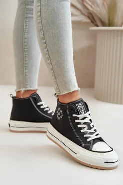 Best Ocieplane Trampki Damskie Na Platformie Eko Skórzane Big Star OO274062 Czarne Damskie Trampki Ocieplane|Trampki Damskie Big Star