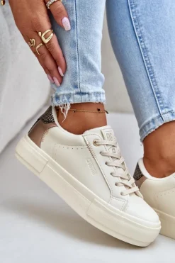 Clearance Big Star Shoes Ocieplane Trampki Damskie Na Platformie Big Star OO274A454 Beżowe Beżowy