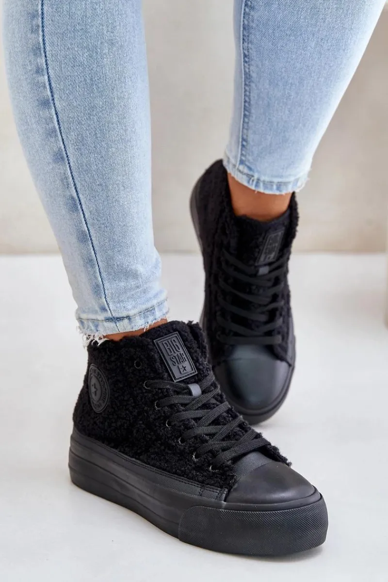 Discount Big Star Shoes Ocieplane Trampki Damskie Z Futerkiem Typu Baranek Big Star OO274A443 Czarne