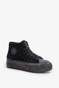 Discount Big Star Shoes Ocieplane Trampki Damskie Z Futerkiem Typu Baranek Big Star OO274A443 Czarne