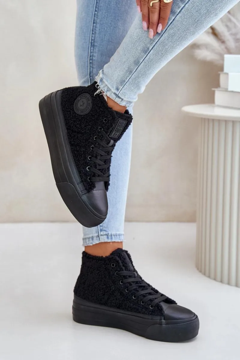 Discount Big Star Shoes Ocieplane Trampki Damskie Z Futerkiem Typu Baranek Big Star OO274A443 Czarne