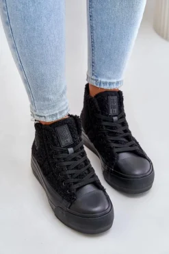 Discount Big Star Shoes Ocieplane Trampki Damskie Z Futerkiem Typu Baranek Big Star OO274A443 Czarne