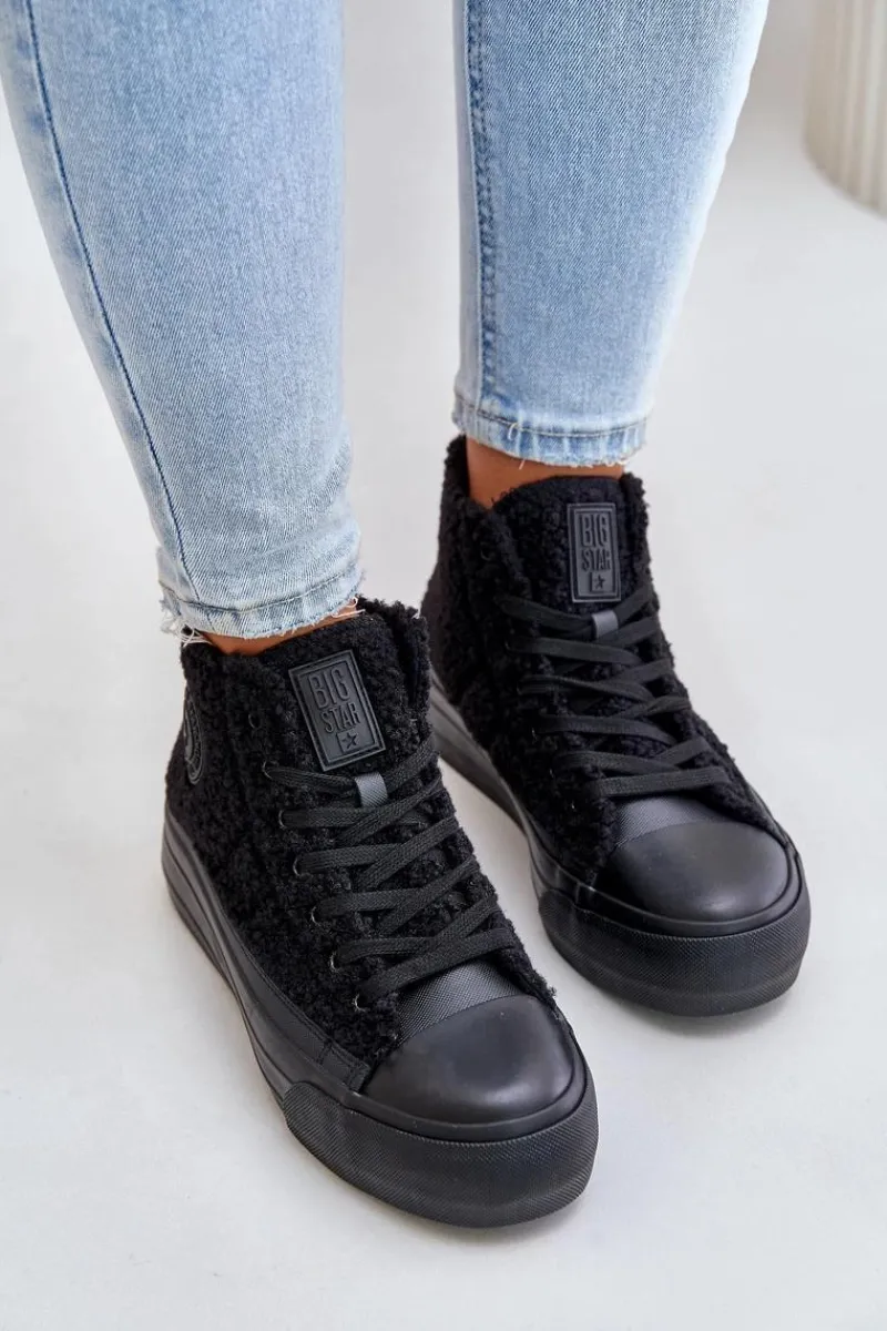Discount Big Star Shoes Ocieplane Trampki Damskie Z Futerkiem Typu Baranek Big Star OO274A443 Czarne