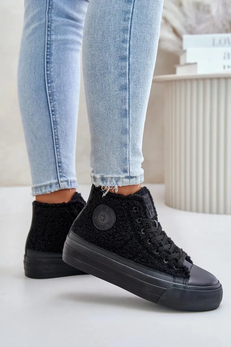 Discount Big Star Shoes Ocieplane Trampki Damskie Z Futerkiem Typu Baranek Big Star OO274A443 Czarne