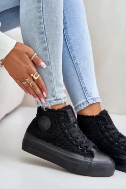 Discount Big Star Shoes Ocieplane Trampki Damskie Z Futerkiem Typu Baranek Big Star OO274A443 Czarne