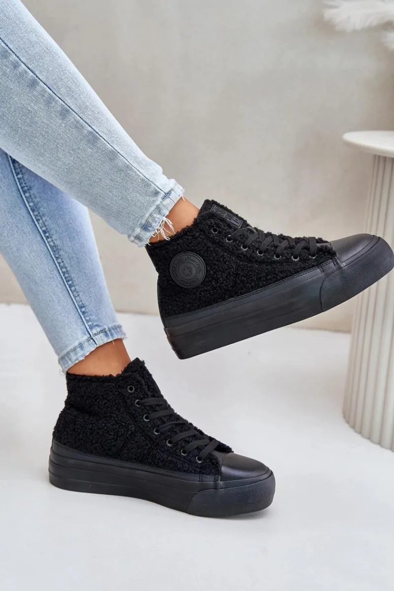 Discount Big Star Shoes Ocieplane Trampki Damskie Z Futerkiem Typu Baranek Big Star OO274A443 Czarne