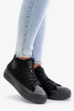 Discount Big Star Shoes Ocieplane Trampki Damskie Z Futerkiem Typu Baranek Big Star OO274A443 Czarne