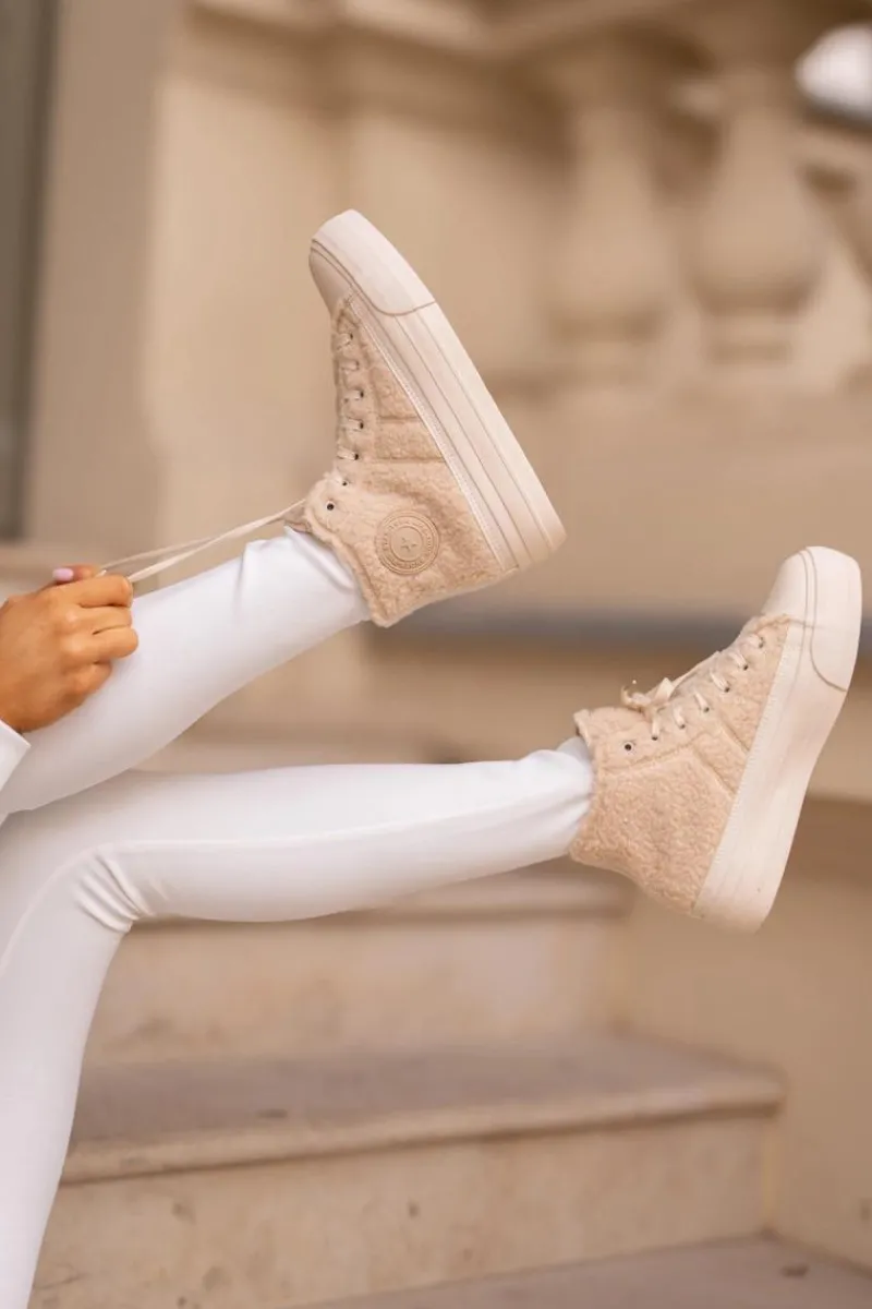 Trampki Damskie Big Star|Trampki Damskie Wysokie>Big Star Shoes Ocieplane Trampki Damskie Z Futerkiem Typu Baranek Big Star OO274A444 Beżowe Beżowy