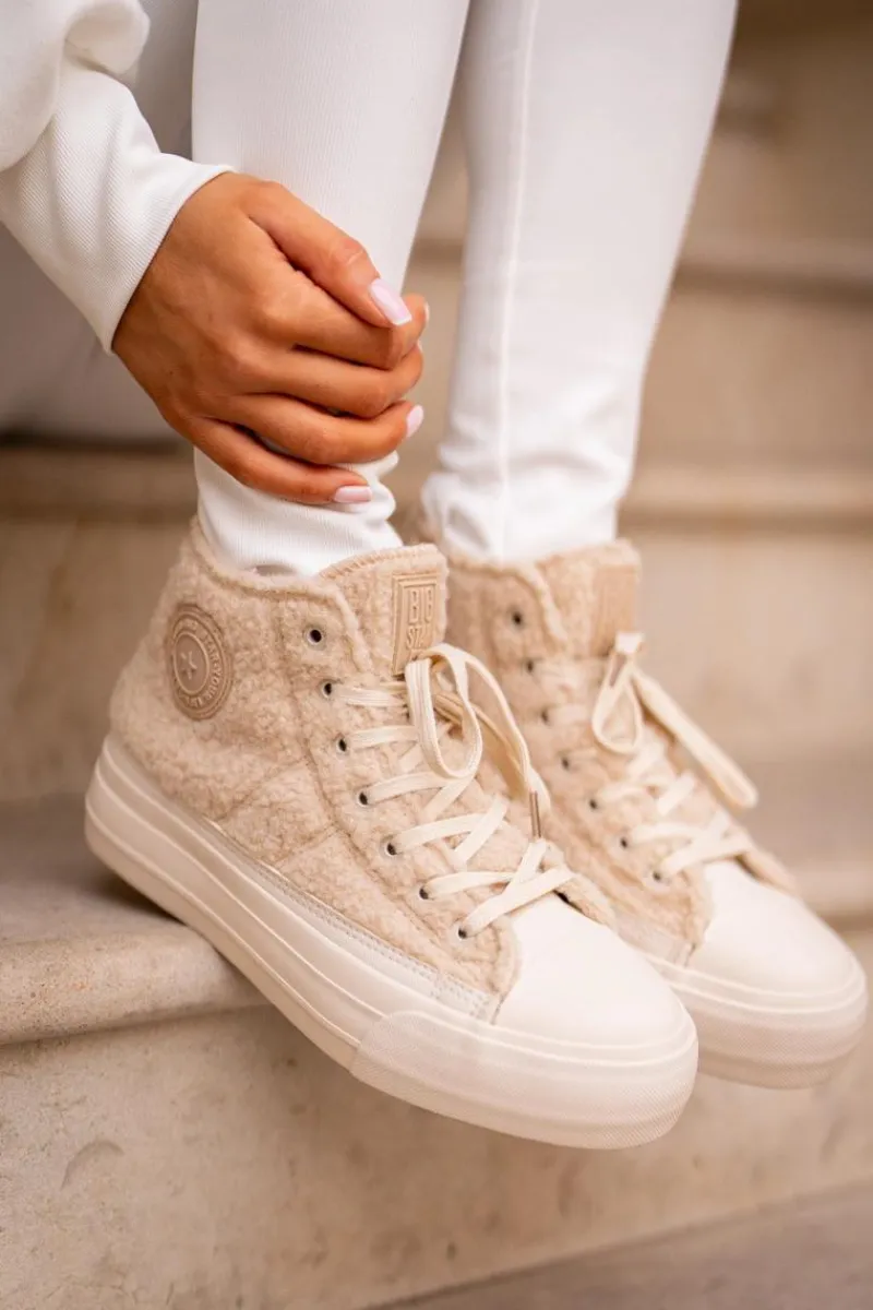 Trampki Damskie Big Star|Trampki Damskie Wysokie>Big Star Shoes Ocieplane Trampki Damskie Z Futerkiem Typu Baranek Big Star OO274A444 Beżowe Beżowy