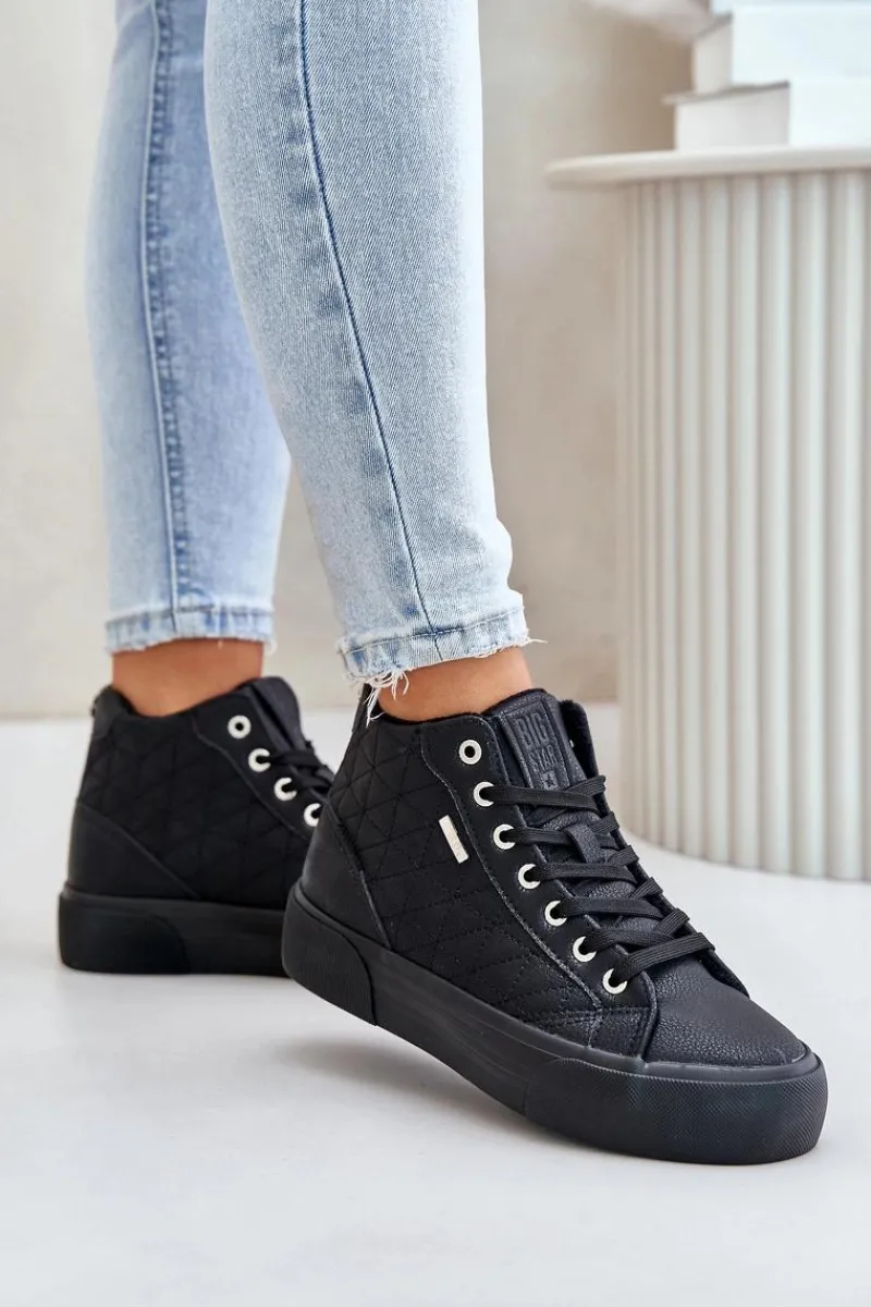 Trampki Damskie Big Star|Trampki Damskie Wysokie>Big Star Shoes Ocieplane Trampki Damskie Z Przeszyciami Big Star OO274A480 Czarne Czarny