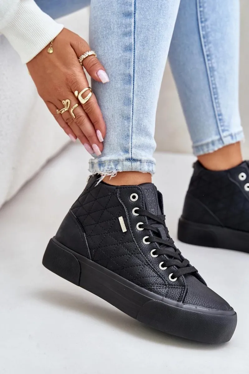 Trampki Damskie Big Star|Trampki Damskie Wysokie>Big Star Shoes Ocieplane Trampki Damskie Z Przeszyciami Big Star OO274A480 Czarne Czarny