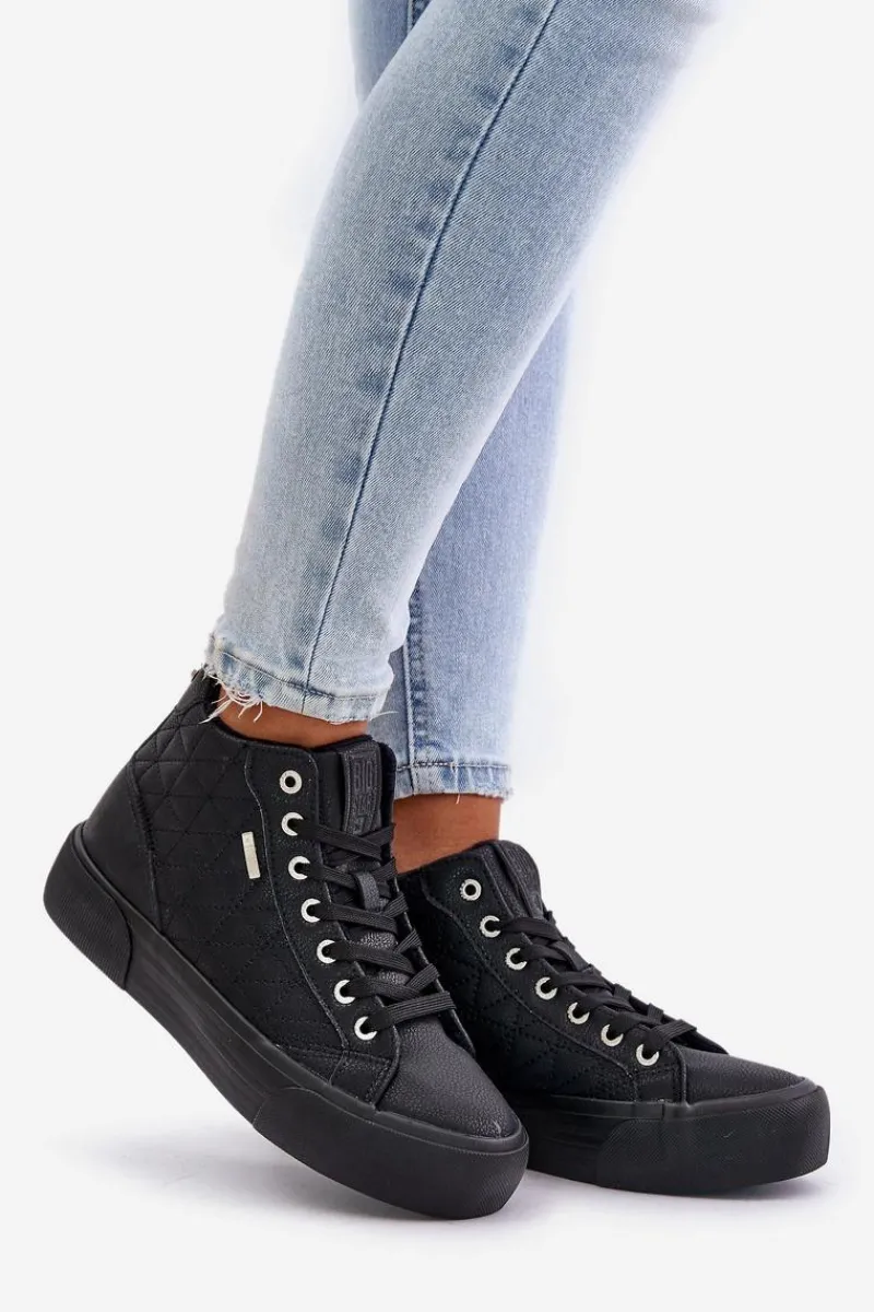 Trampki Damskie Big Star|Trampki Damskie Wysokie>Big Star Shoes Ocieplane Trampki Damskie Z Przeszyciami Big Star OO274A480 Czarne Czarny