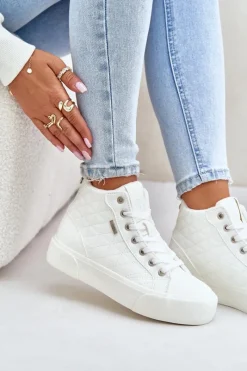 Hot Big Star Shoes Ocieplane Trampki Damskie Z Przeszyciami Big Star OO274A479 Białe Biały