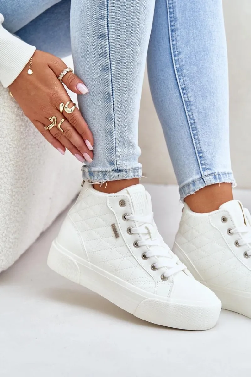 Hot Big Star Shoes Ocieplane Trampki Damskie Z Przeszyciami Big Star OO274A479 Białe Biały