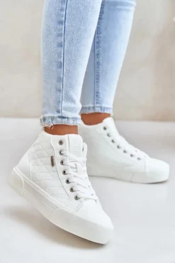 Hot Big Star Shoes Ocieplane Trampki Damskie Z Przeszyciami Big Star OO274A479 Białe Biały