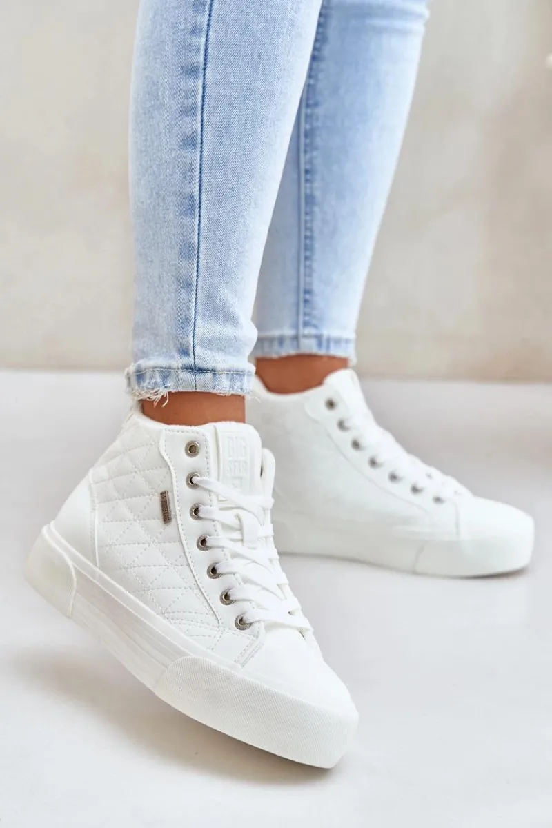 Hot Big Star Shoes Ocieplane Trampki Damskie Z Przeszyciami Big Star OO274A479 Białe Biały