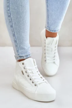 Hot Big Star Shoes Ocieplane Trampki Damskie Z Przeszyciami Big Star OO274A479 Białe Biały