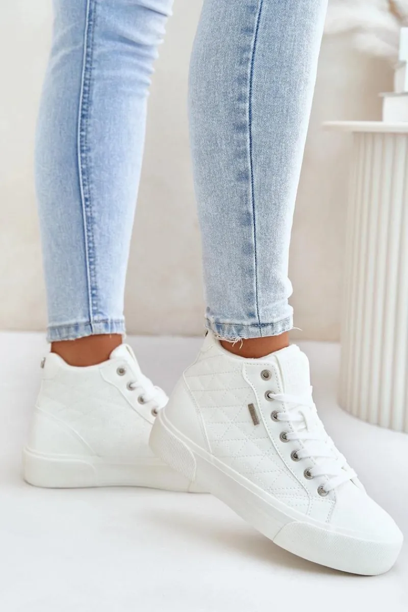 Hot Big Star Shoes Ocieplane Trampki Damskie Z Przeszyciami Big Star OO274A479 Białe Biały