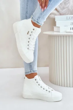 Hot Big Star Shoes Ocieplane Trampki Damskie Z Przeszyciami Big Star OO274A479 Białe Biały