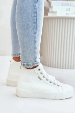 Hot Big Star Shoes Ocieplane Trampki Damskie Z Przeszyciami Big Star OO274A479 Białe Biały