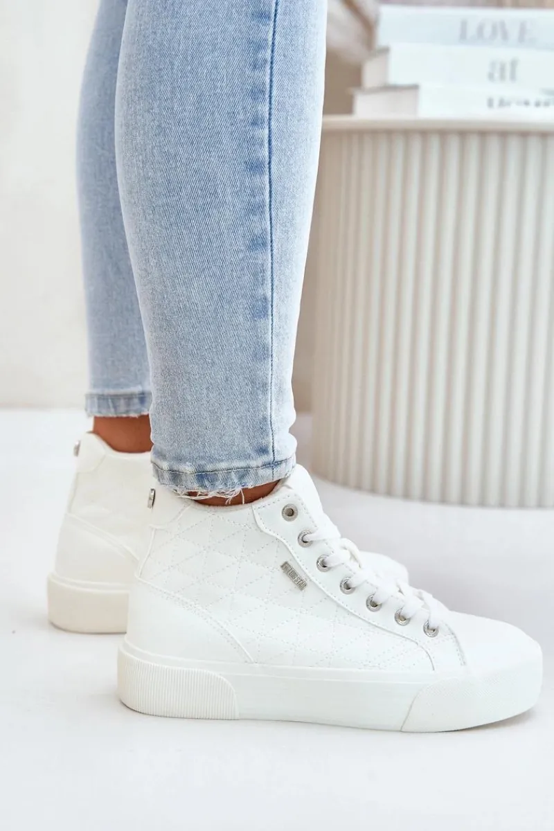 Hot Big Star Shoes Ocieplane Trampki Damskie Z Przeszyciami Big Star OO274A479 Białe Biały