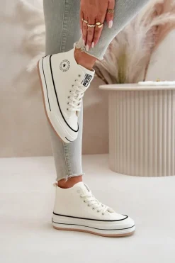 Outlet Big Star Shoes Ocieplane Trampki Damskie Na Platformie Eko Skórzane Big Star OO274061 Białe Biały